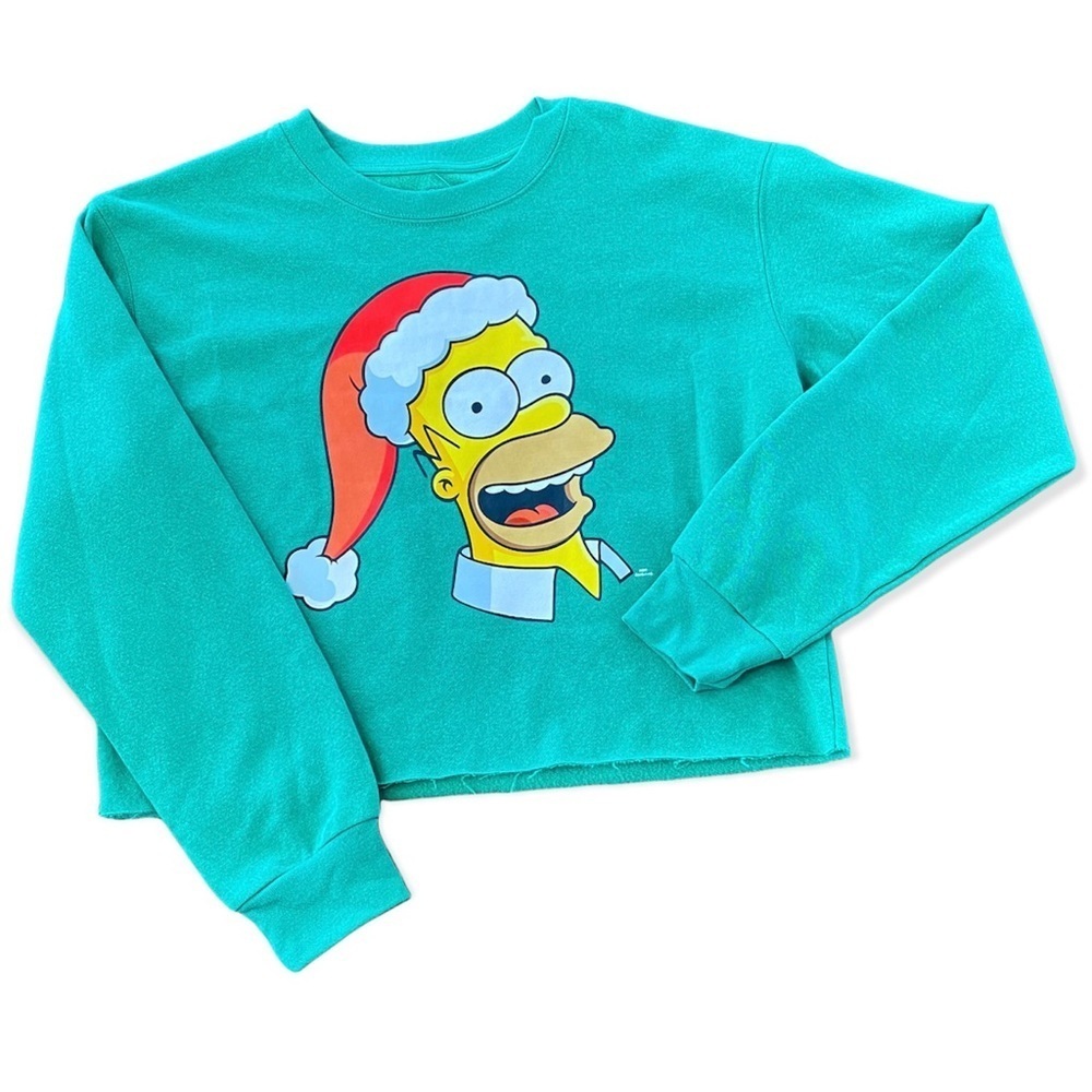 The Simpsons Christmas Xmas Santa Homer Simpson Cropped Crew Neck Green NWT - Picture 8 of 8